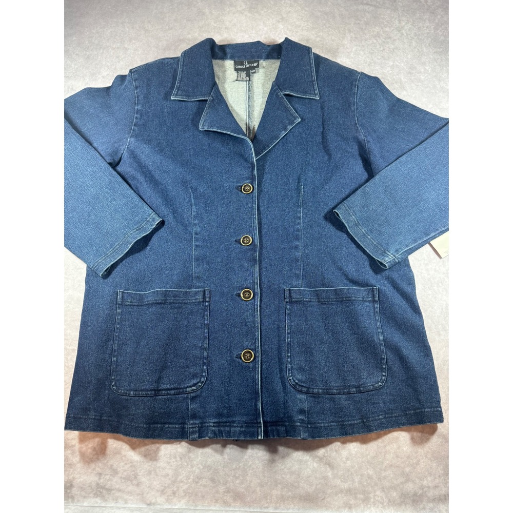 VTG Y2K Carole Little II Denim Jacket NWT Size 18W Indigo Stretch Jean Blazer
